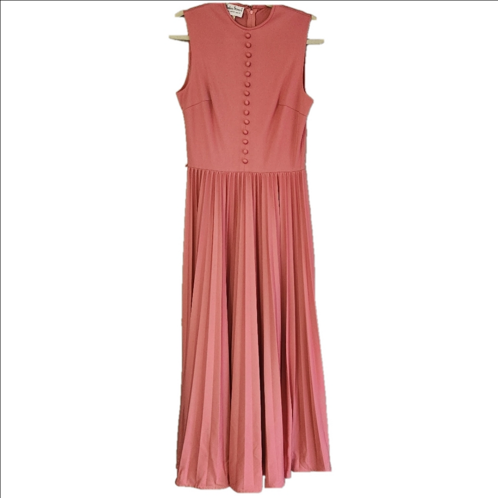 Vintage 70’s Bleeker Street pink sleeveless pleated maxi dress size Large